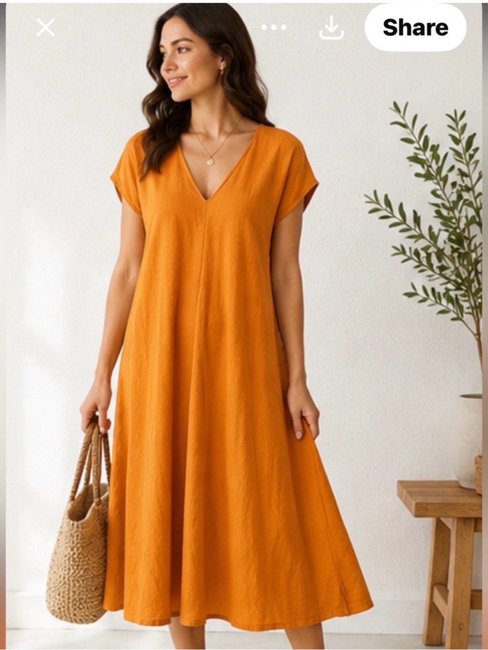 Universal Standard Linen Short Sleeve Dress in Dried Saffron Plus Size NWT